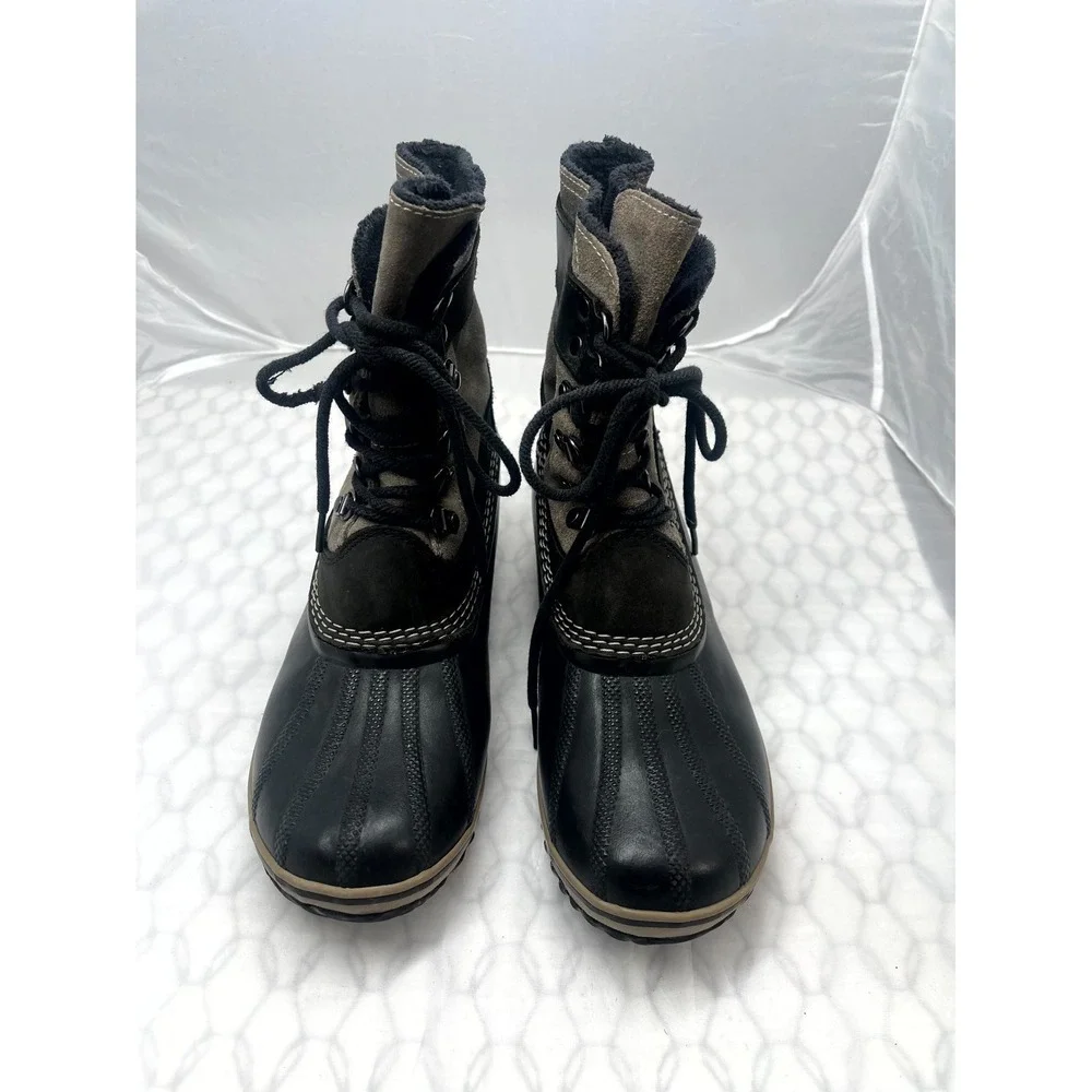 Sorel Winter Fancy Lace NL2125-011 Duck Women 10 Black Gray Insulated Snow Boots